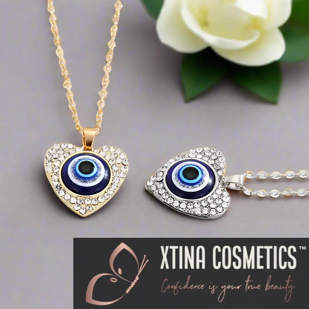 Bling Heart Evil Eye Necklace Xtina Cosmetics