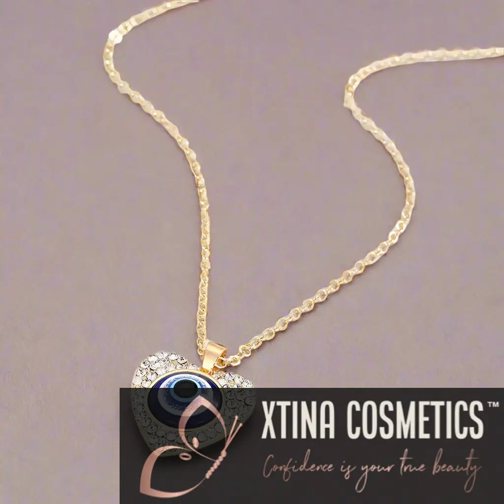 Bling Heart Evil Eye Necklace Xtina Cosmetics