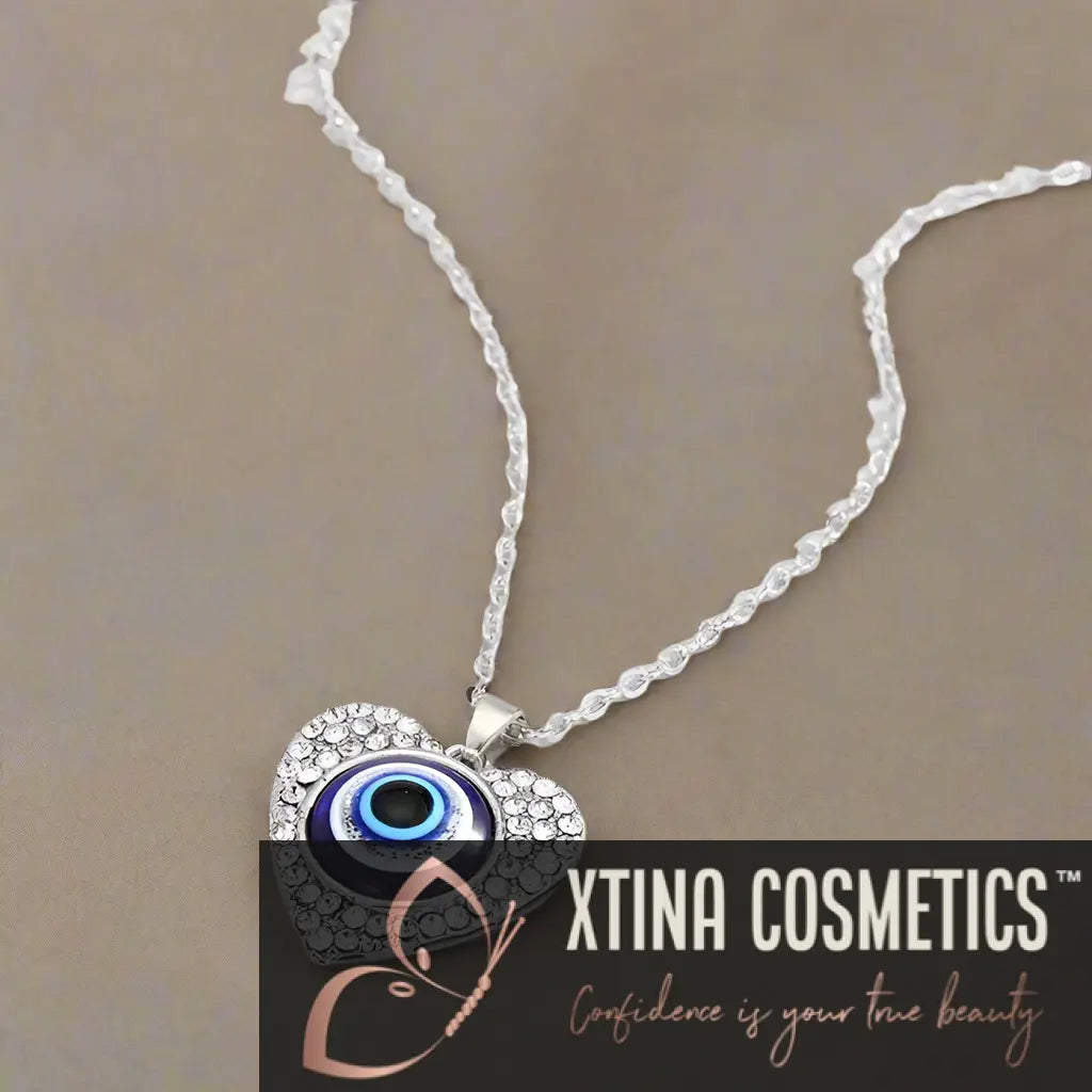 Bling Heart Evil Eye Necklace Xtina Cosmetics
