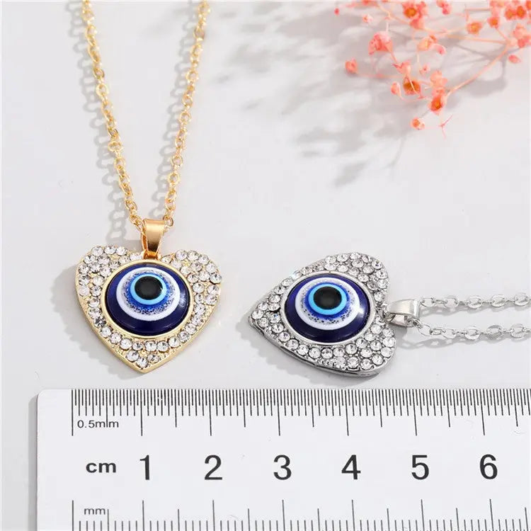 Bling Heart Evil Eye Necklace